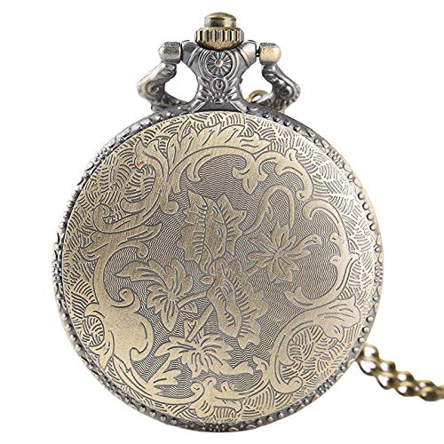 UIEMMY Pocket Watch Full Hunter Red Fire Fighter Pocket Watch Vintage Bronze Steampunk Firefighter Quartz Watches Men Women Pendant Gift Necklace