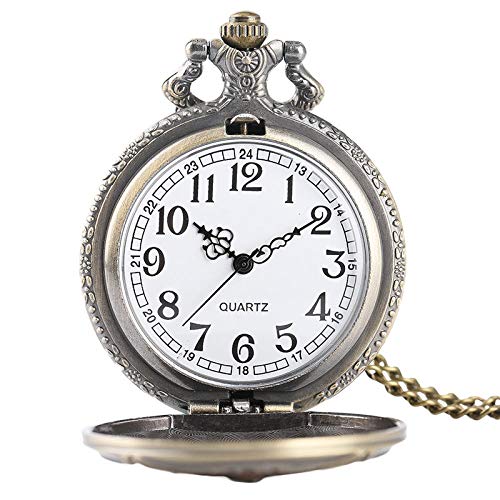 UIEMMY Pocket Watch Full Hunter Red Fire Fighter Pocket Watch Vintage Bronze Steampunk Firefighter Quartz Watches Men Women Pendant Gift Necklace