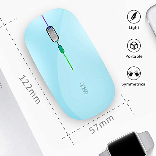 Uiosmuph G12 Ratón Inalámbrico Recargable, Ultra Delgado Receptor Nano Wireless Mouse 1600 dpi Ajustables Silencioso Mini Mouse Multicolor LED para Computadora Portátil, PC, Portátil, Macbook (Azul)