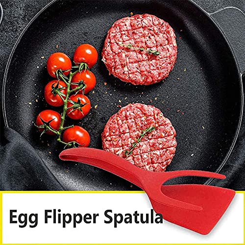 UKETO 2 Pcs Egg Spatula Flipper 2 in 1,Spatula Made of Silicone with Non-Stick Coating for Pancakes,2 in 1 Tongs Grip and Flip Spatula