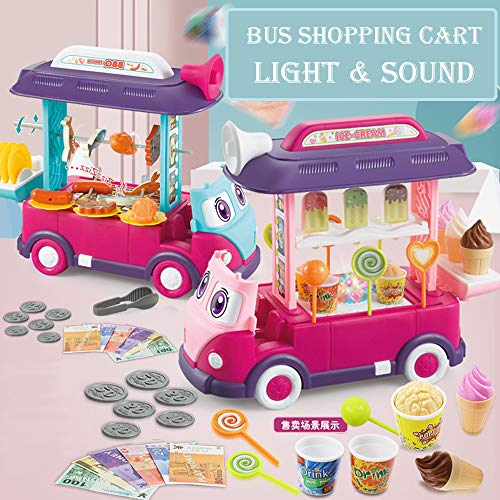 Ulalaza 23PCS Toy Bus Set Juego de simulación BBQ Truck Food Car Juguete Educativo de Aprendizaje para niños Niños Niñas