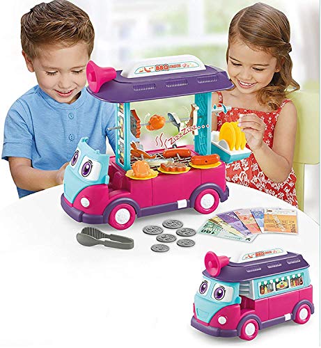 Ulalaza 23PCS Toy Bus Set Juego de simulación BBQ Truck Food Car Juguete Educativo de Aprendizaje para niños Niños Niñas
