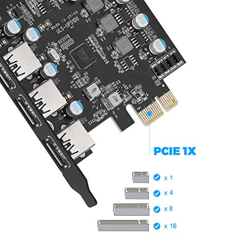 ULANSEN PCI-E a tipo C (2), tipo A (3) USB 3.0 5 puertos PCI Express tarjeta de expansión con conector interno USB 3.0 de 19 pines para PC de escritorio para Windows Mac Pro Linux (UP5100)