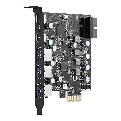 ULANSEN PCI-E a tipo C (2), tipo A (3) USB 3.0 5 puertos PCI Express tarjeta de expansión con conector interno USB 3.0 de 19 pines para PC de escritorio para Windows Mac Pro Linux (UP5100)