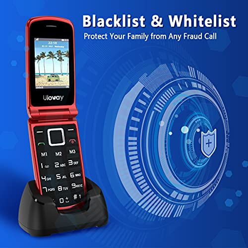 Uleway Teléfono Móvil con Tapa para Mayores ácil de Usar Telefonos Basicos con Teclas Grandes para Ancianos con SOS Botón, Bluetooth, MP3 Player, Cámara (con 1 * 1000 mAh Batería)