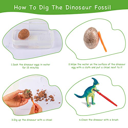 Ulikey 12PCS Dinosaur Eggs, Huevos de Dinosaurio de Kit de Excavación, Descubre 12 Dinosaurios Diferentes, Dino Egg Dig Kit, Fiesta de Pascua de Juguete Stem Juguetes Educativos para Niños