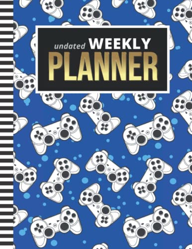 Undated Weekly Planner: 8.5x11 Large Agenda / Non-Dated Organizer / 52-Week Life Journal With To Do List - Habit and Goal Trackers - Personal Calendar ... Game Controller - Blue Dot Gaming Pattern