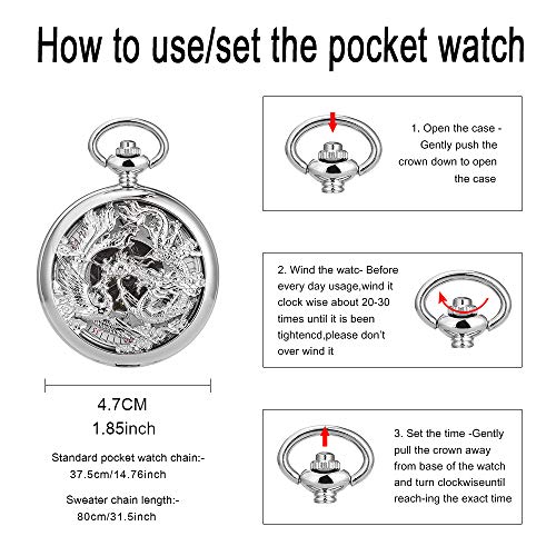 Unendlich U- Números Romanos Dragon y Fénix/Reno Patrón Hueco Mecánico Reloj de Bolsillo Idea Regalo para Hombre Mujer