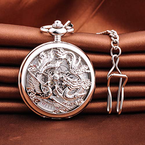 Unendlich U- Números Romanos Dragon y Fénix/Reno Patrón Hueco Mecánico Reloj de Bolsillo Idea Regalo para Hombre Mujer