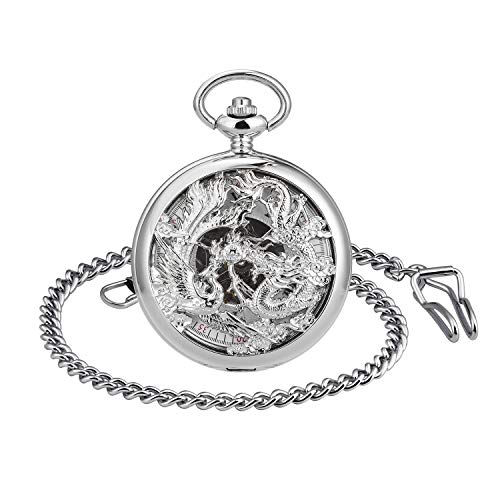 Unendlich U- Números Romanos Dragon y Fénix/Reno Patrón Hueco Mecánico Reloj de Bolsillo Idea Regalo para Hombre Mujer