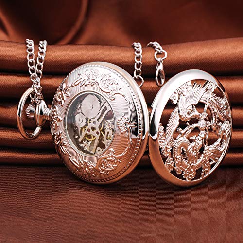 Unendlich U- Números Romanos Dragon y Fénix/Reno Patrón Hueco Mecánico Reloj de Bolsillo Idea Regalo para Hombre Mujer