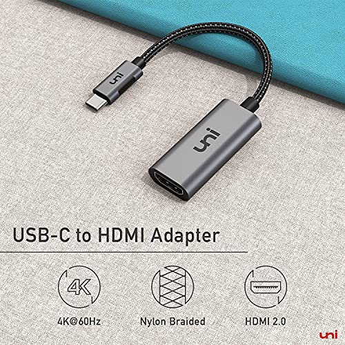 uni Adaptador USB C a HDMI (4K@60Hz), Adaptador Tipo C a HDMI (Thunderbolt 3) con Cáscara Metal y Trenzado Nylon, Compatible con iPad Pro, MacBook, Surface Book 2/Go, Galaxy S21 etc-Gris espacial