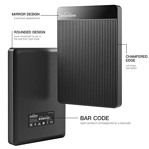 UnionSine Ultra Slim Disco Duro Externo Portátil 2.5" 500GB, USB3.0 SATA HDD Almacenamiento para PC, Mac, MacBook, Chromebook, Xbox, PS4 (Color Negro) HD-006