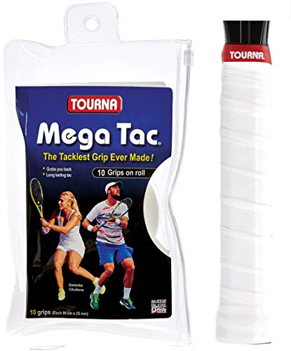 Unique Mega-TAC-Cinta para Raquetas de Tenis (10 Unidades), Color Blanco Bandas de Agarre, Unisex-Adultos, Talla única