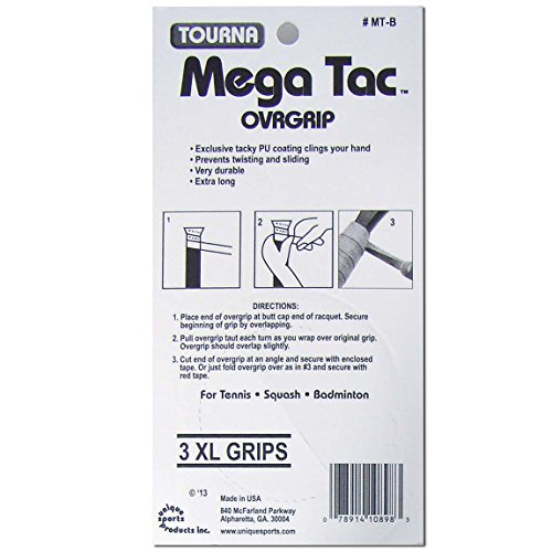 Unique Overgrip Mega TAC 3er - Mango de Raqueta de Tenis, Color Azul, Talla Standard