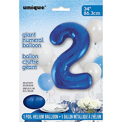 Unique Party- Globo gigante número 2, Color azul, 86 cm (55742) , color/modelo surtido