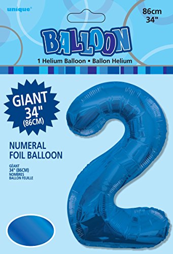 Unique Party- Globo gigante número 2, Color azul, 86 cm (55742) , color/modelo surtido