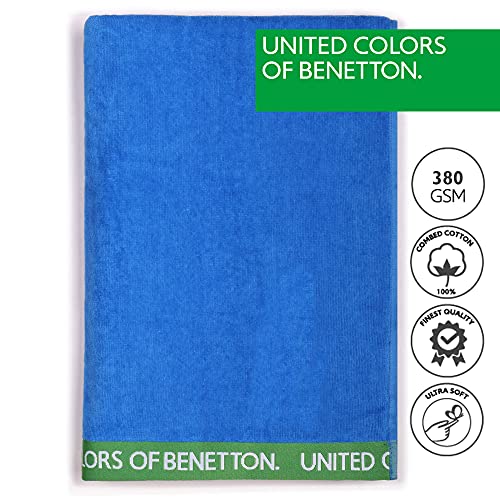 UNITED COLORS OF BENETTON, SET 2 TOALLAS DE PLAYA 90X160CM 380GSM VELOUR 100PercentALGODON CASA BENETTON, Azul + Rojo, 90x160 c/u