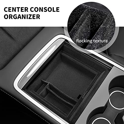 URAQT Tesla Modelo 3/Y 2021 Caja de Almacenamiento de Consola Central, Multifuncional Organizador de Consola Central Bandeja de Flocado Negro Accesorios de Interior Cajón Oculto para Tesla