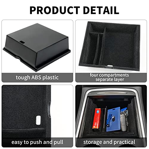 URAQT Tesla Modelo 3/Y 2021 Caja de Almacenamiento de Consola Central, Multifuncional Organizador de Consola Central Bandeja de Flocado Negro Accesorios de Interior Cajón Oculto para Tesla