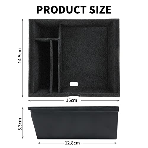 URAQT Tesla Modelo 3/Y 2021 Caja de Almacenamiento de Consola Central, Multifuncional Organizador de Consola Central Bandeja de Flocado Negro Accesorios de Interior Cajón Oculto para Tesla
