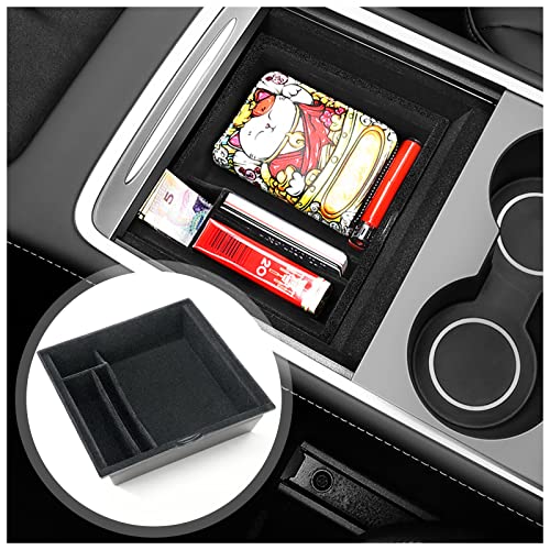 URAQT Tesla Modelo 3/Y 2021 Caja de Almacenamiento de Consola Central, Multifuncional Organizador de Consola Central Bandeja de Flocado Negro Accesorios de Interior Cajón Oculto para Tesla