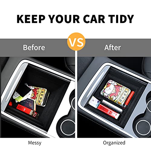 URAQT Tesla Modelo 3/Y 2021 Caja de Almacenamiento de Consola Central, Multifuncional Organizador de Consola Central Bandeja de Flocado Negro Accesorios de Interior Cajón Oculto para Tesla