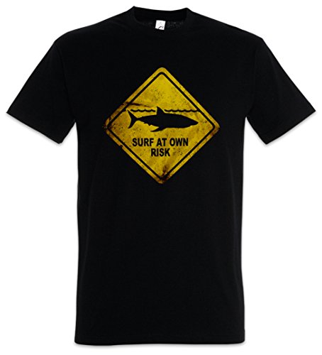 Urban Backwoods Shark Warning Sign Camiseta De Hombre T-Shirt Negro Talla L
