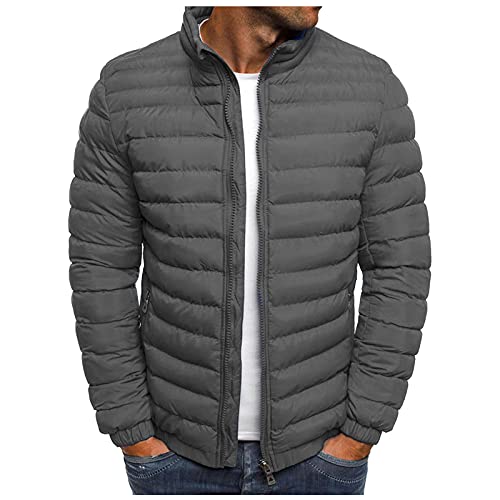 URIBAKY - Chaqueta para hombre con cremallera para otoño e invierno, gris, XXL