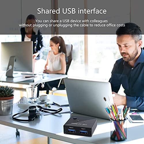 USB 3.0 Switch, 2 Puertos Conmutador USB 2 en 1 Salida para 2 Ordenadores Que comparten 1 Dispositivo USB, ratón, Teclado, escáner, Impresora