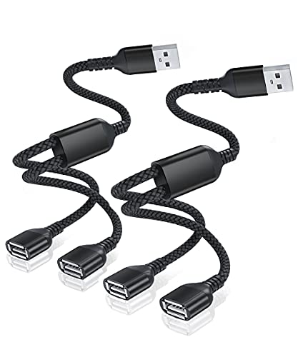 USB Splitter Y Cable 0.3M 2-Pack, USB A 1 Macho a 2 Dual Hembra Extensión Conector,Doble Puerto Multiple USB Extender Hub,Cargador Datos Adaptador Dividido Energía para Mac,Coche,Xbox One,PS4,PS5,PC