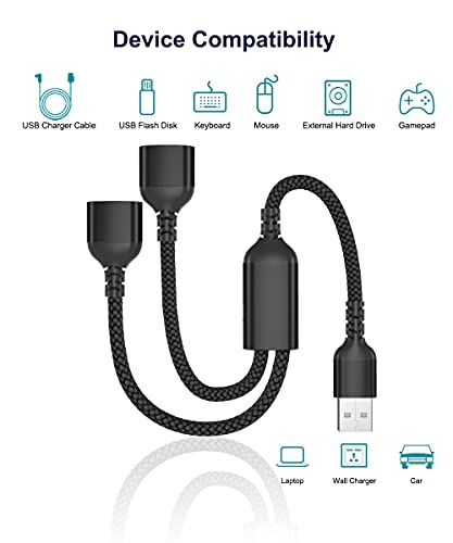 USB Splitter Y Cable 0.3M 2-Pack, USB A 1 Macho a 2 Dual Hembra Extensión Conector,Doble Puerto Multiple USB Extender Hub,Cargador Datos Adaptador Dividido Energía para Mac,Coche,Xbox One,PS4,PS5,PC