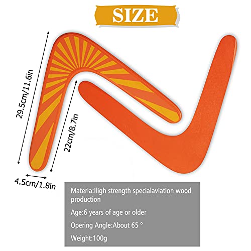Utapossin Boomerang de Madera, Boomerang, Dardo Boomerang, Boomerang en Forma de V, Boomerang de Madera superduro, Adecuado para Juegos y Deportes Al Aire Libre (Naranja)