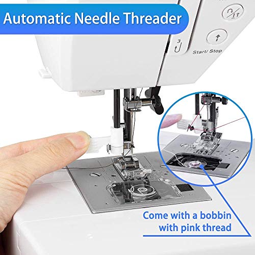 Uten Máquina de Coser Computarizada Portatil Electrica Profesional con 200 Puntadas de Costura 8 Ojales,con Mesa Extensora Grande Pantalla Grande Display Multifunción Blanco