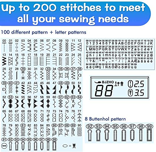 Uten Máquina de Coser Computarizada Portatil Electrica Profesional con 200 Puntadas de Costura 8 Ojales,con Mesa Extensora Grande Pantalla Grande Display Multifunción Blanco