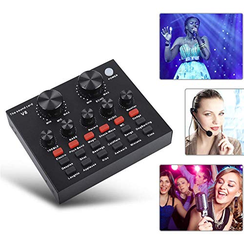 V8 Tarjeta de Sonido Audio Set Interfaz USB Externo Live Micrófono Tarjeta de Sonido Bluetooth Función para Ordenador Pc Teléfono Móvil Canta