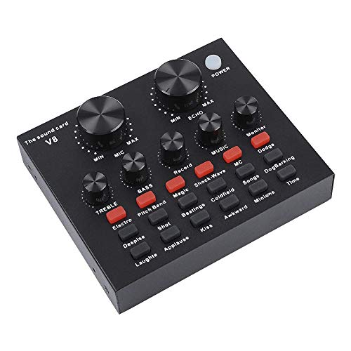 V8 Tarjeta de Sonido Audio Set Interfaz USB Externo Live Micrófono Tarjeta de Sonido Bluetooth Función para Ordenador Pc Teléfono Móvil Canta