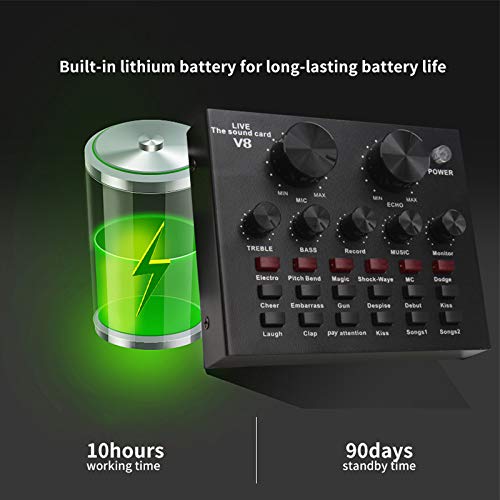 V8 Tarjeta de Sonido Audio Set Interfaz USB Externo Live Micrófono Tarjeta de Sonido Bluetooth Función para Ordenador Pc Teléfono Móvil Canta