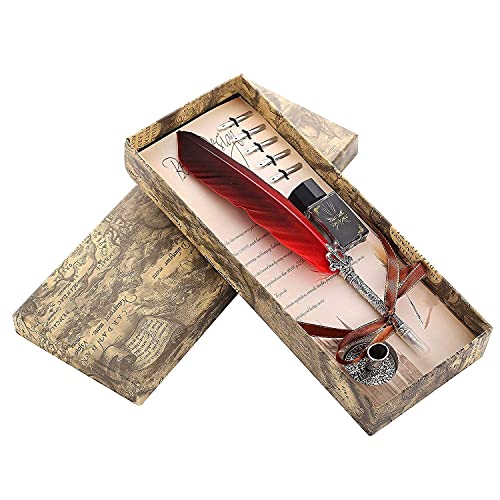 VABNEER Pluma de Inmersion Pluma Antigua Escritura Metal Pluma de Caligrafía Para uso personal, regalo ejecutivo y decoración de escritorio antigua (con tinta)