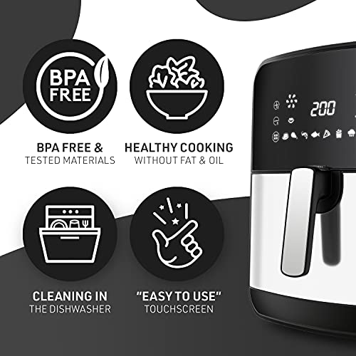 VANDENBERG Freidora de aire caliente - 5,5L - 12 programas - 1700W - Airfryer - Sin aceite&grasa - Cesta para pan&fritura - Revestimiento antiadherente, Pantalla táctil, Cool-Touch