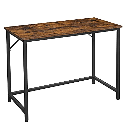 VASAGLE Escritorio, Mesa de Ordenador, Mesa de Oficina pequeña, 100 x 50 x 75 cm, para Estudio, Oficina, Montaje Simple, Acero, Diseño Industrial, Marrón Rústico y Negro LWD41X