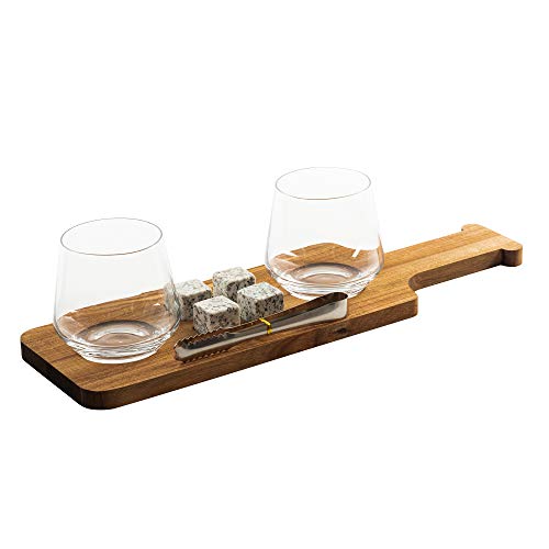 Vaso de whisky, 2 piedras para enfriar bebidas, bandeja de almacenamiento de madera, juego de regalo, juego de 4 piezas