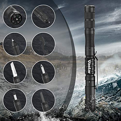 Vastar Bolígrafo Táctico Multifuncional - Herramienta de Autodefensa, Iluminación, Corte, Aflojamiento de Tornillos, Pantalla Táctil, Escritura Diaria Conveniente y Práctico Bolígrafo (Negro)