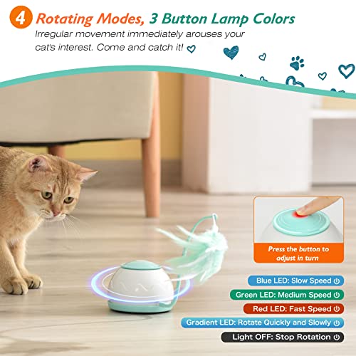 VavoPaw Molino de Viento para Gatos, Placa Giratoria Electrónica Automática con Varillas Plumas Oruga Cubierta Tocadiscos de Juego Captura Juguete Interactivo Divertido para Gatitos, Verde
