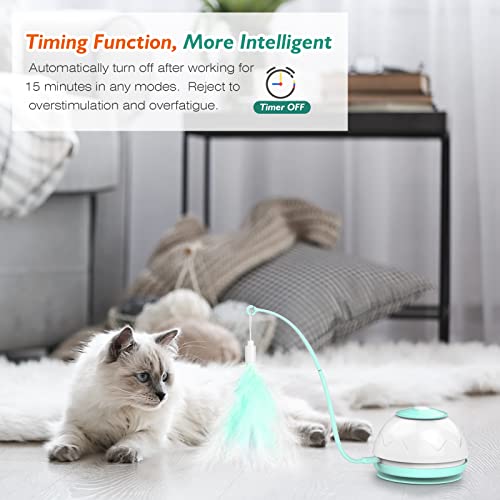 VavoPaw Molino de Viento para Gatos, Placa Giratoria Electrónica Automática con Varillas Plumas Oruga Cubierta Tocadiscos de Juego Captura Juguete Interactivo Divertido para Gatitos, Verde