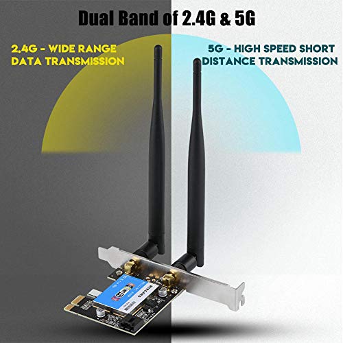 Vbestlife Tarjeta de Red PCIE Banda Dual 2.4G / 5G + Bluetooth 4.0 433Mbps para Computadora de Escritorio