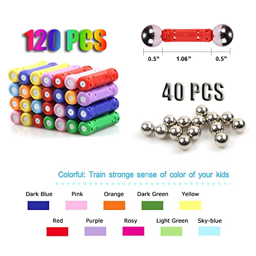 Veatree 160PCS Palos magnéticos, Palos magnéticos y No magnético Bolas Set Palos de construcción magnéticos Juguetes magnéticos de construcción Juguetes magnéticos Palos Juguetes educativos para niños