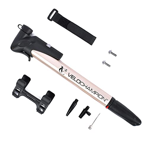 VeloChampion Alloy Pro 12 Mini Bomba para Bicicleta con Manómetro - Se adapta a Presta y Schrader (Válvula Reversible) con 120 PSI / 8.3 bar Presión Máxima – Bomba de aire para Neumático Portátil, Compacta, Duradera y Rápida – Ideal para Carretera, Montañ