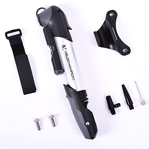 VeloChampion Mini Bomba de Bicicleta Alloy Se Adapta a Presta, Schrader & Dunlop - Portátil, Compacto, Duradero y rápido y fácil de Usar (Bomba Alloy 9)