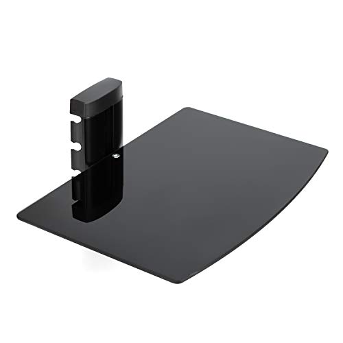 Vemount Estante flotante negro con soporte de pared plano negro y cristal templado reforzado negro para reproductor de DVD